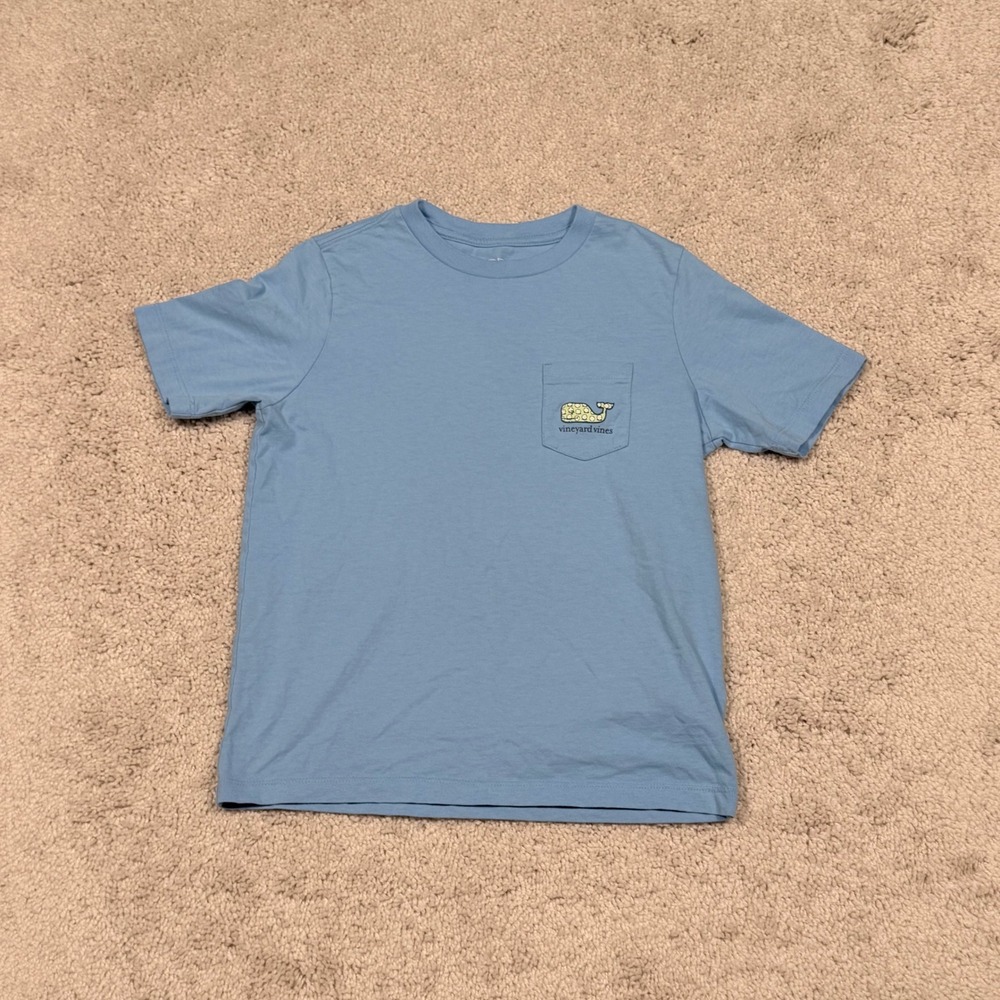 Vineyard Vines Kids Blue Baseball Whale Pocket Graphic T-Shirt Size 7